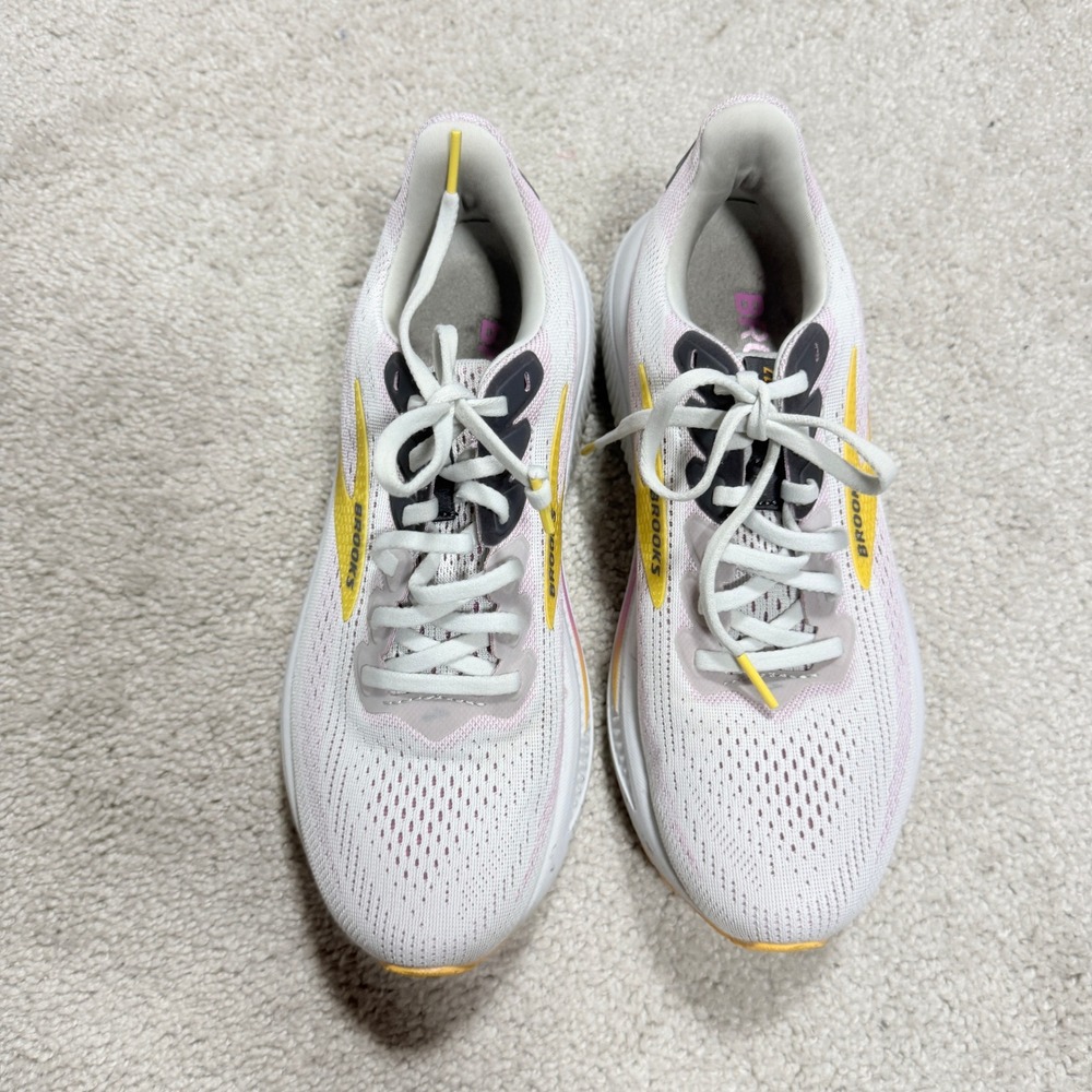 Brooks Womens 8 Ghost 17 Max Running Shoes White Pink Yellow - Picture 6 of 10